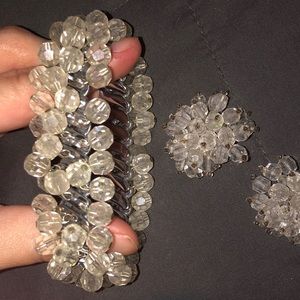 Vintage Chunky Bead Accordion Bracelet w Clip-Ons